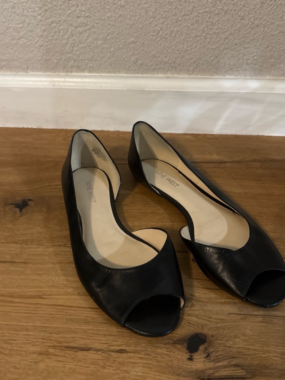 Nine West Black Open-Toe Leather Flats